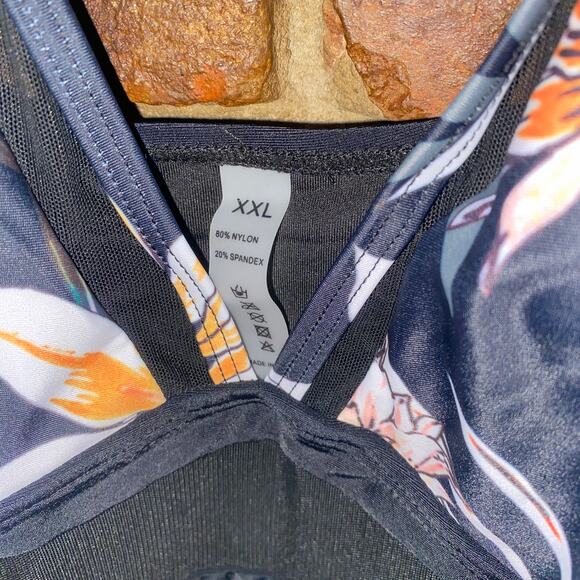 NWT Suuksess Black Floral Mesh V-neck One-Piece Swim Bathing Suit Women's XXL - Picture 7 of 9